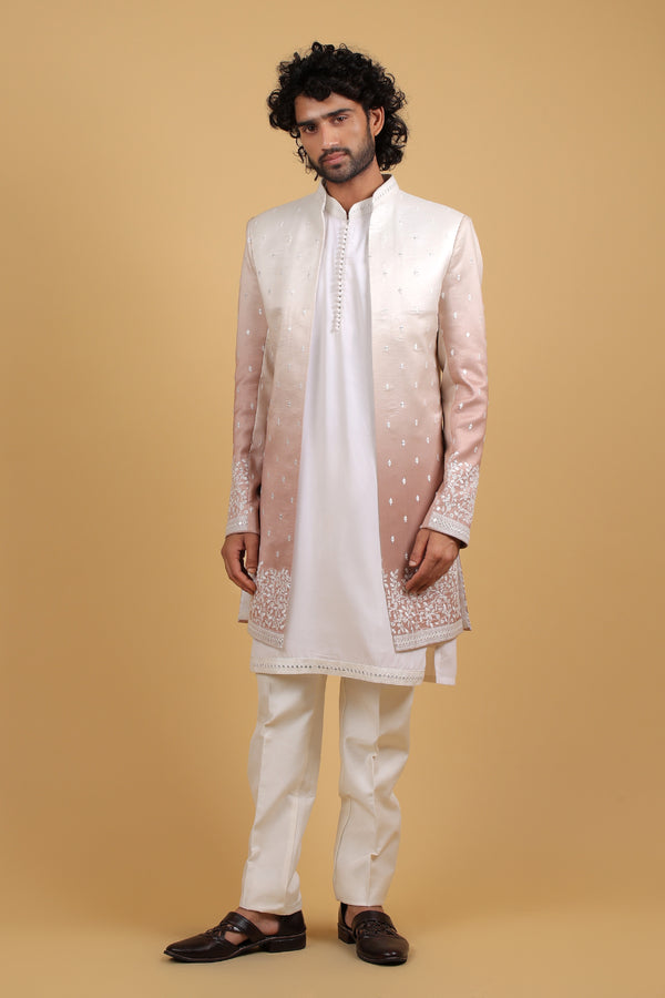 Peach Ombré Cosmos Silk Indo-Western