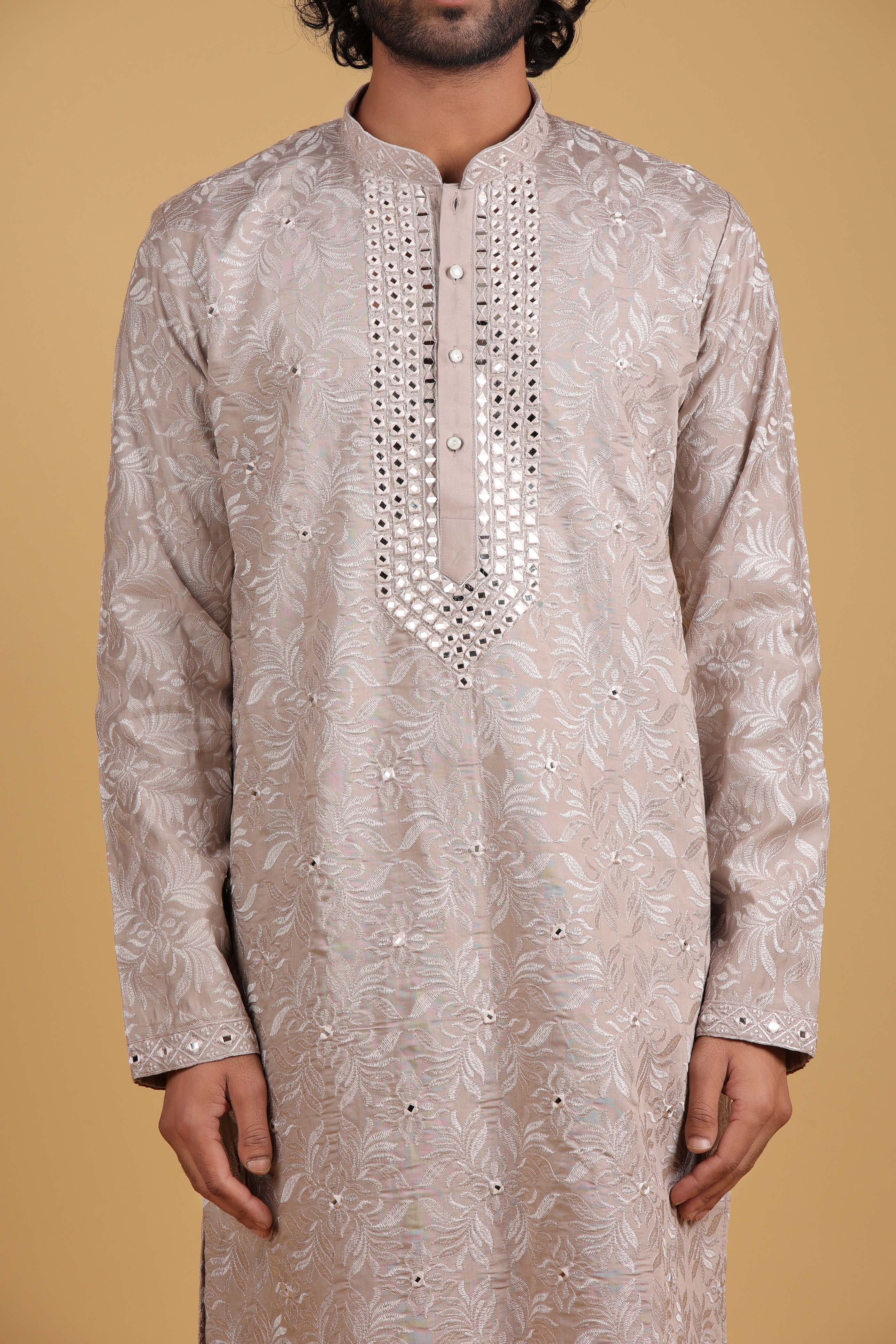 Fawn Mirage Mirror Embroidered Kurta