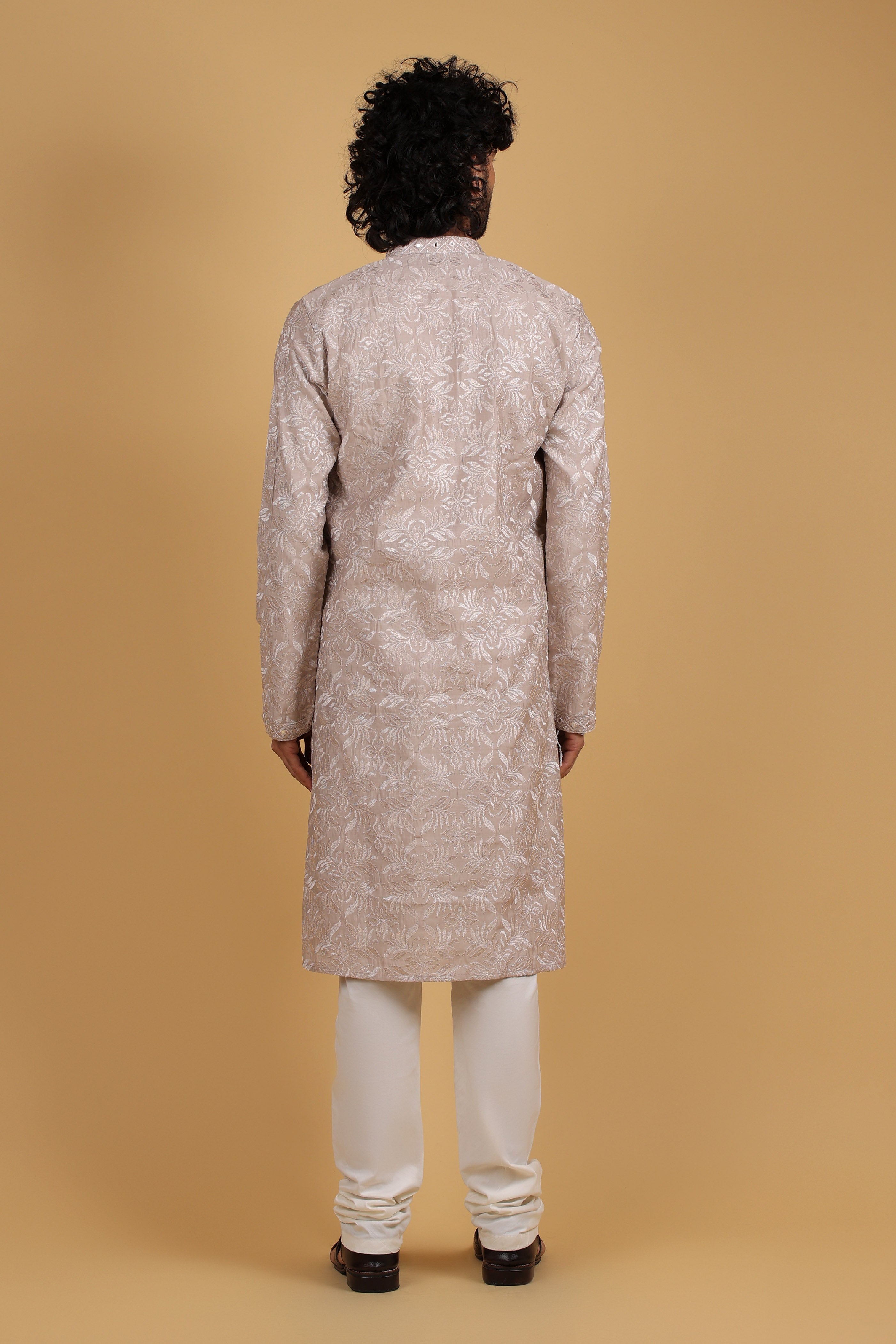 Fawn Mirage Mirror Embroidered Kurta