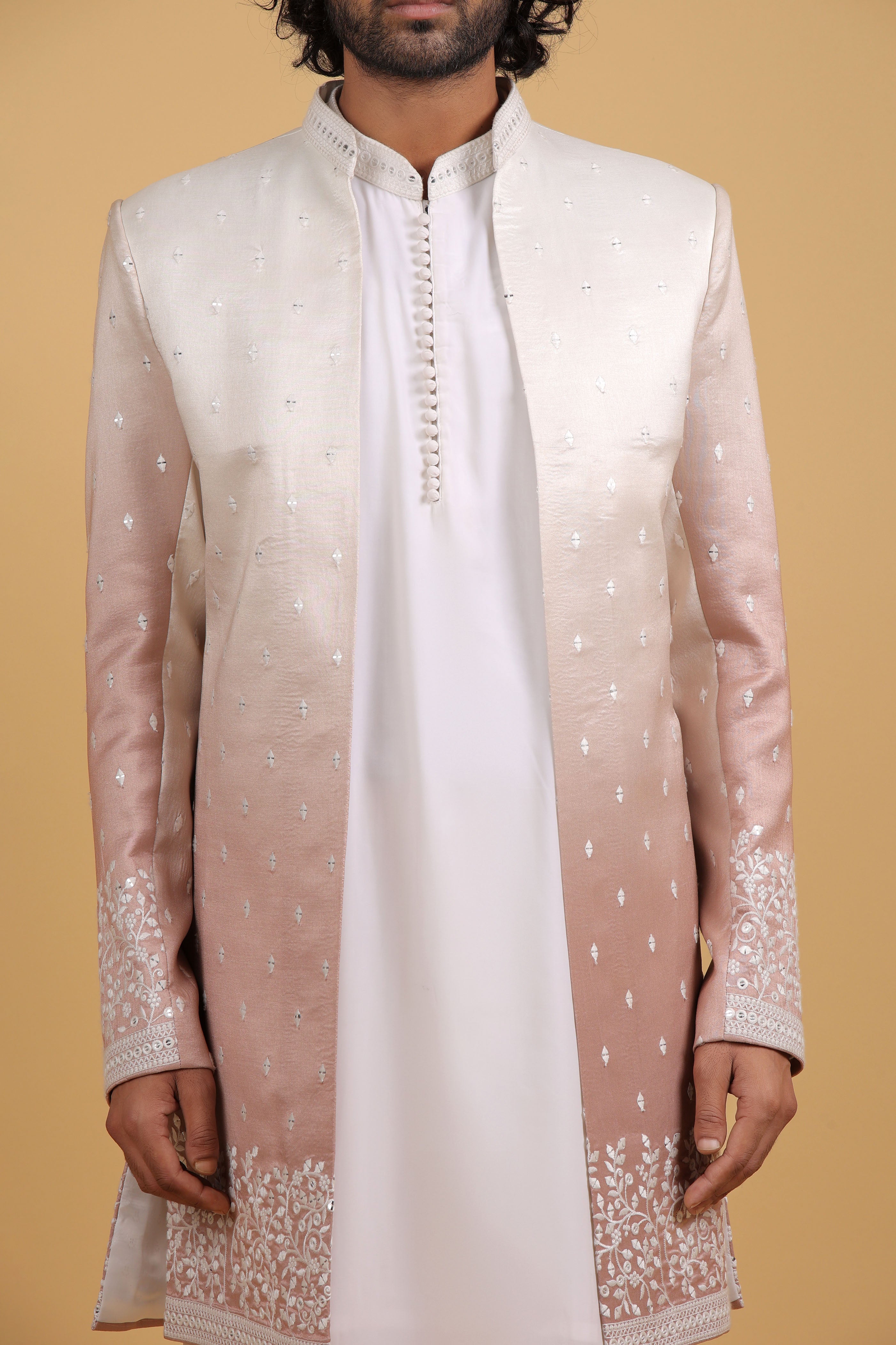 Peach Ombré Cosmos Silk Indo-Western