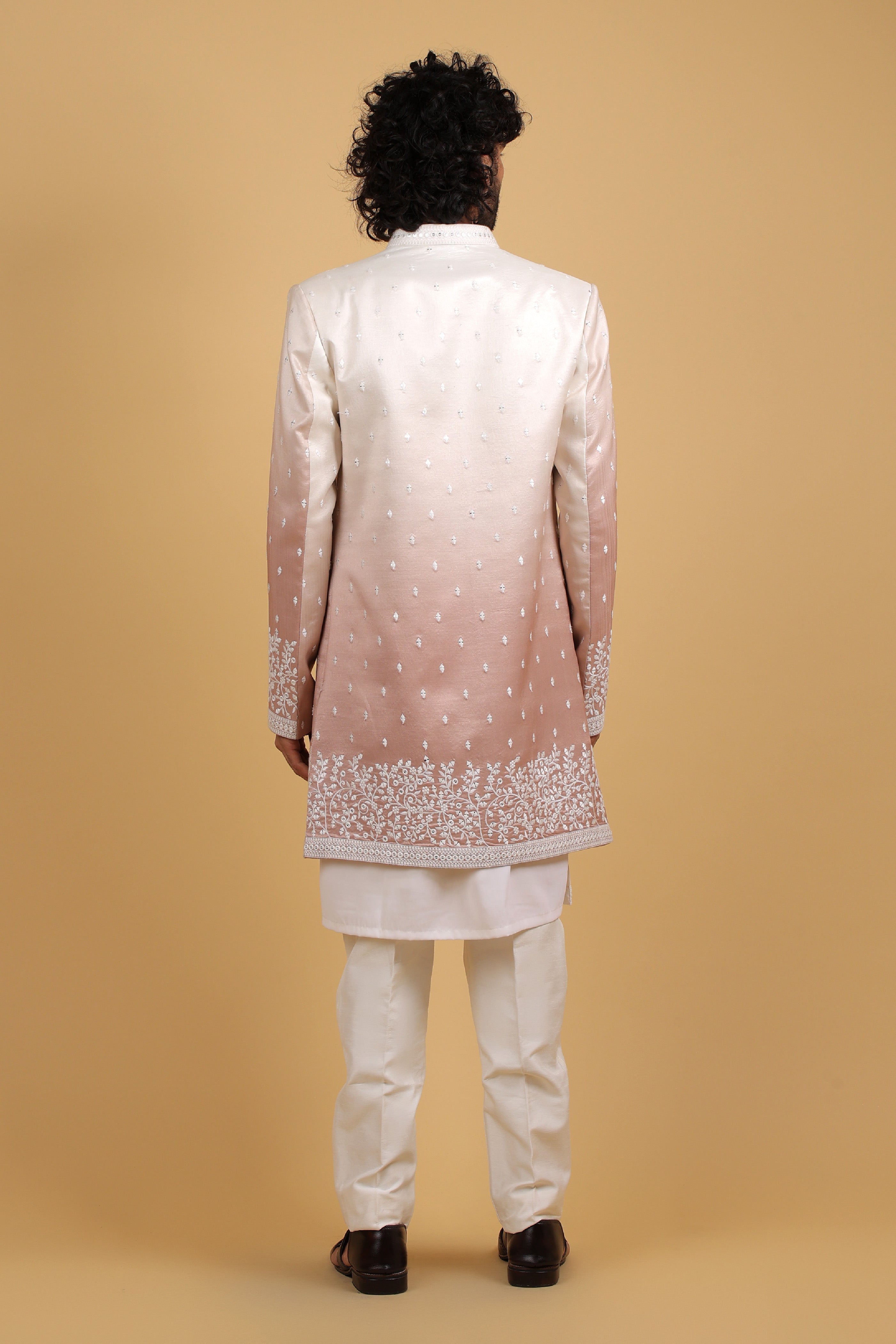 Peach Ombré Cosmos Silk Indo-Western