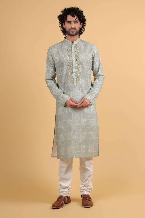 Mint Grace Tameez Embroidered Linen-Cotton Kurta