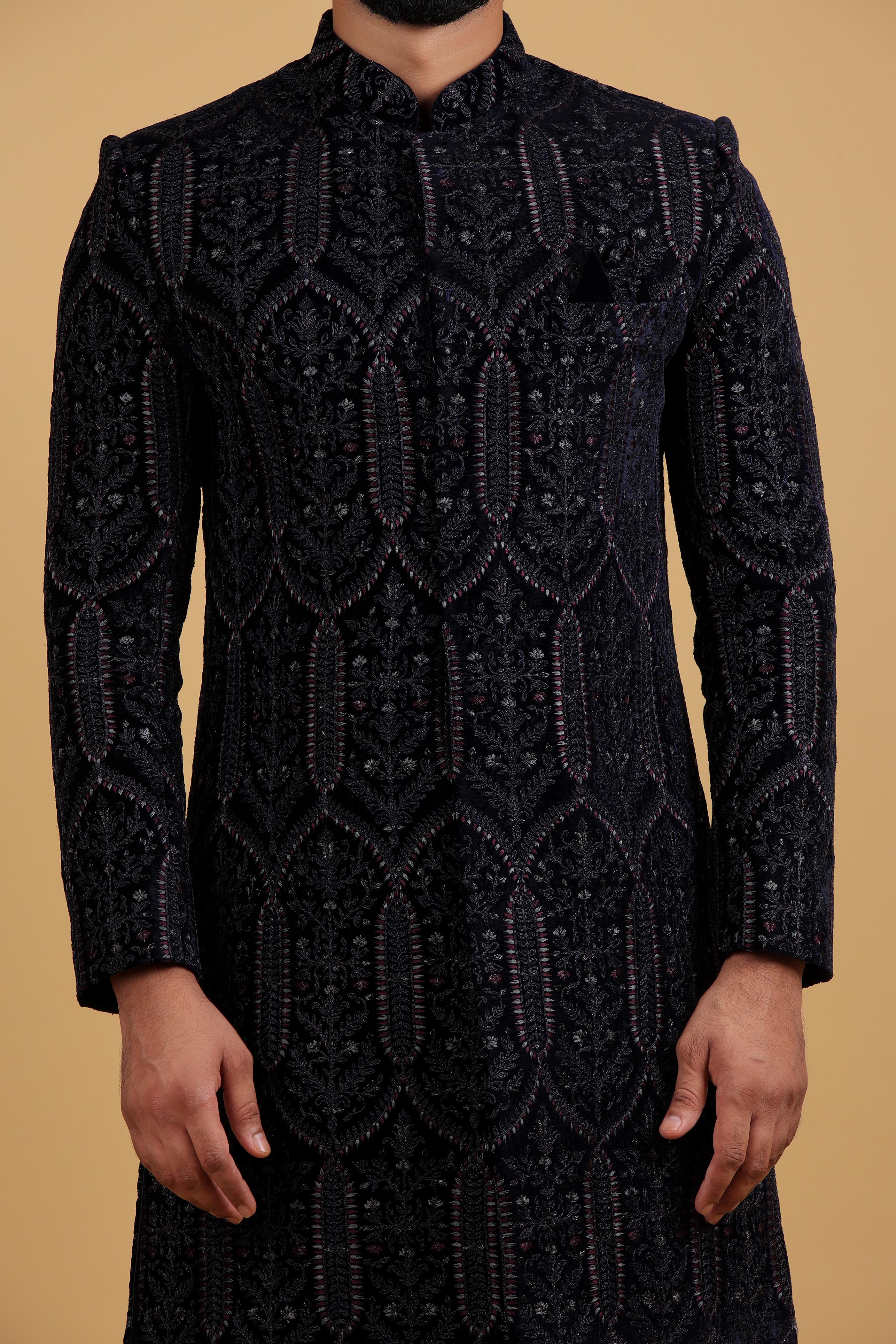 Regal Blue Velvet Indo-Western Ensemble