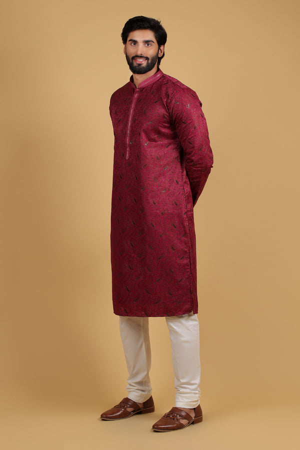 Royal Wine Resham Embroidered Kurta