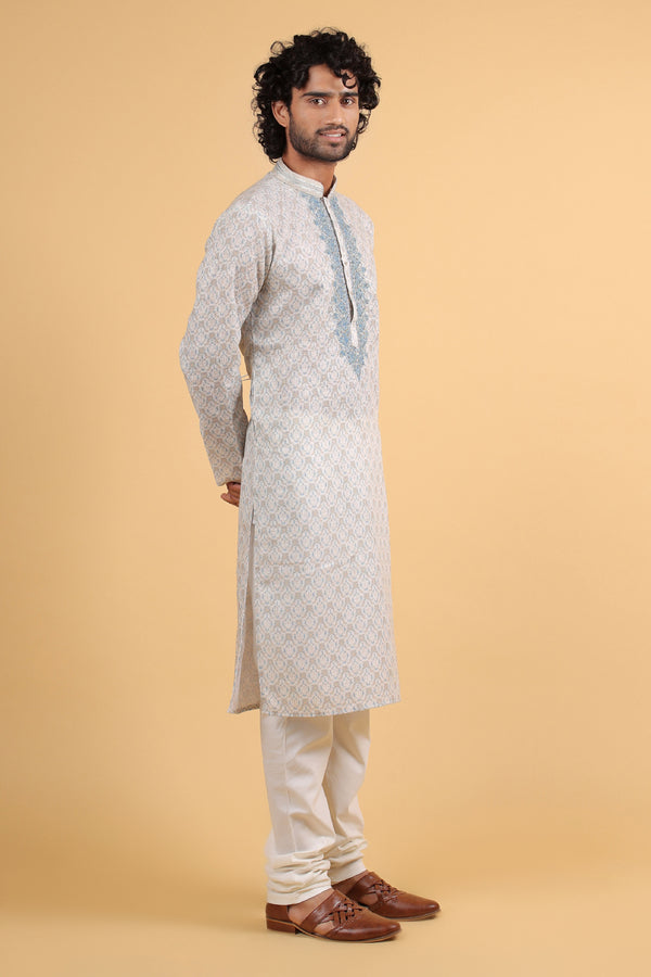 Serene Bloom Self-Printed Linen Cotton Kurta