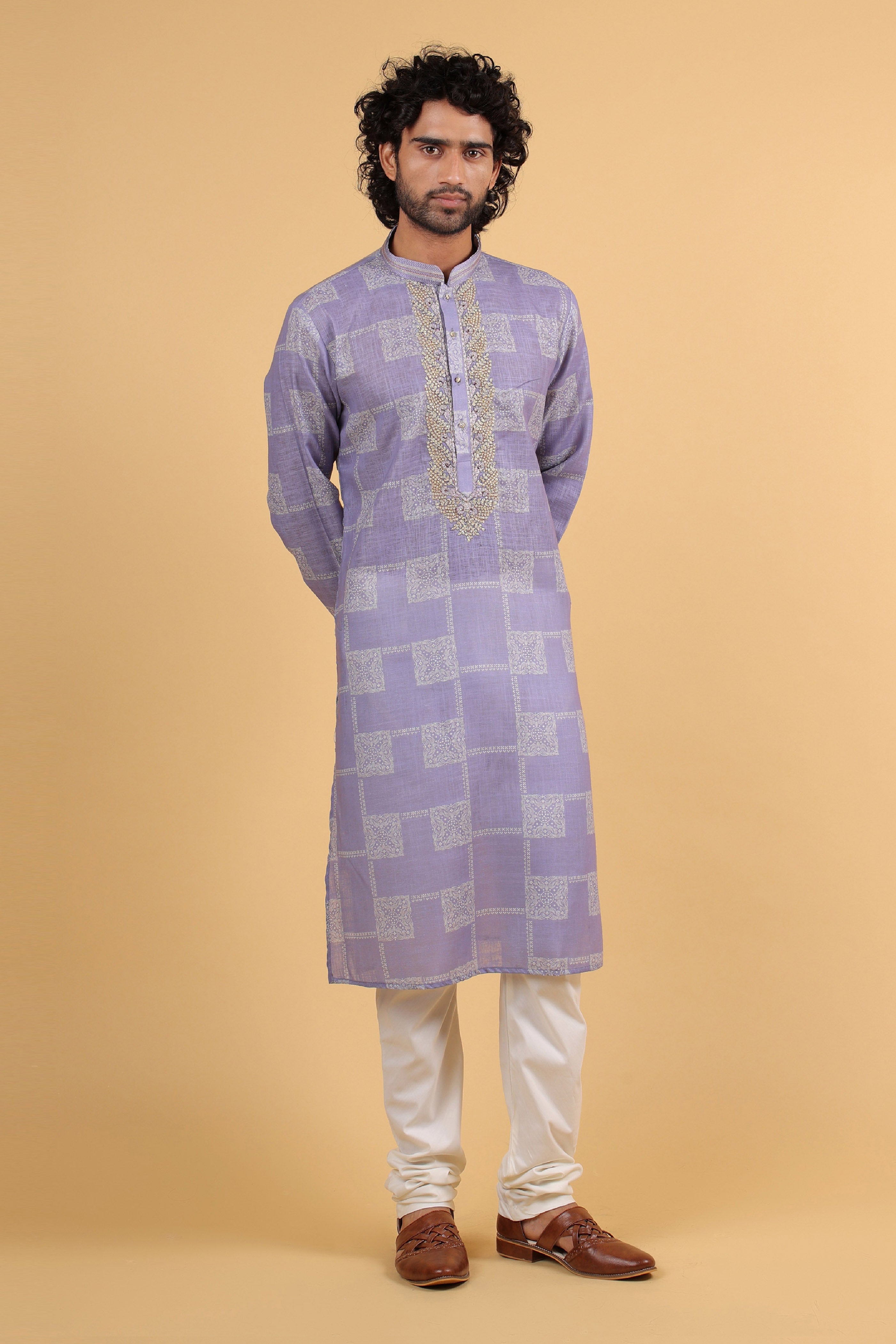 Royal Mauve Maple Print Kurta