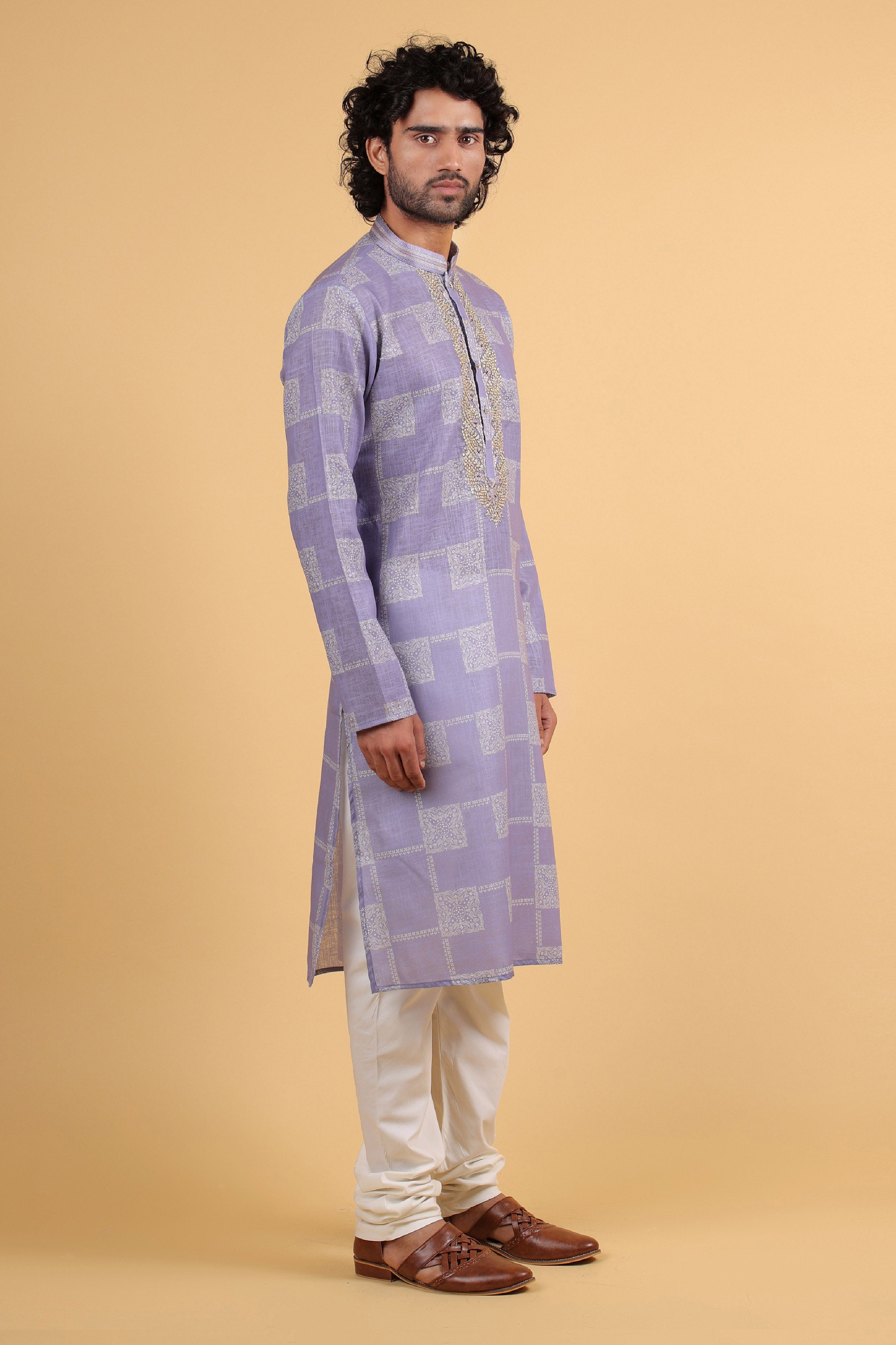 Royal Mauve Maple Print Kurta