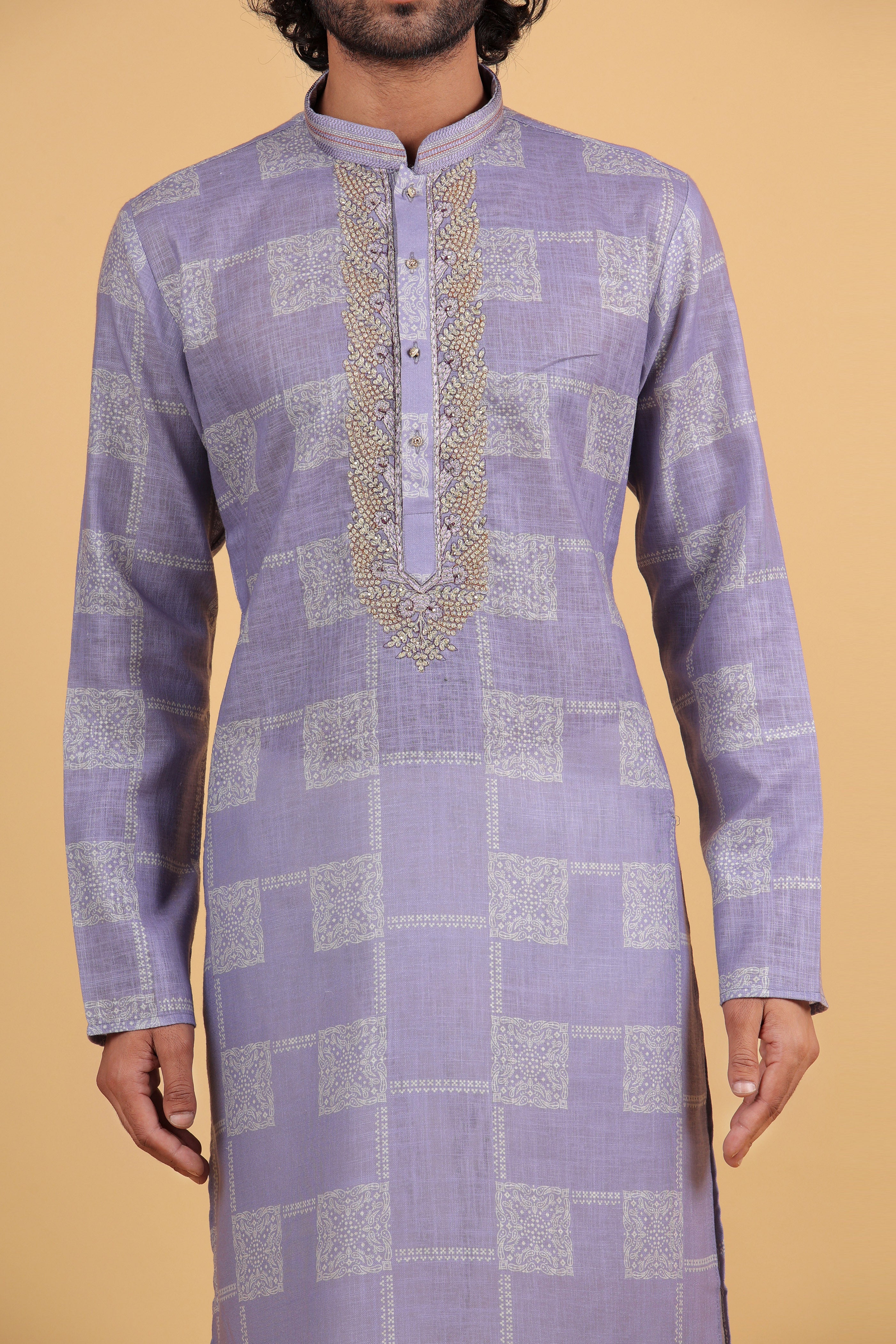 Royal Mauve Maple Print Kurta