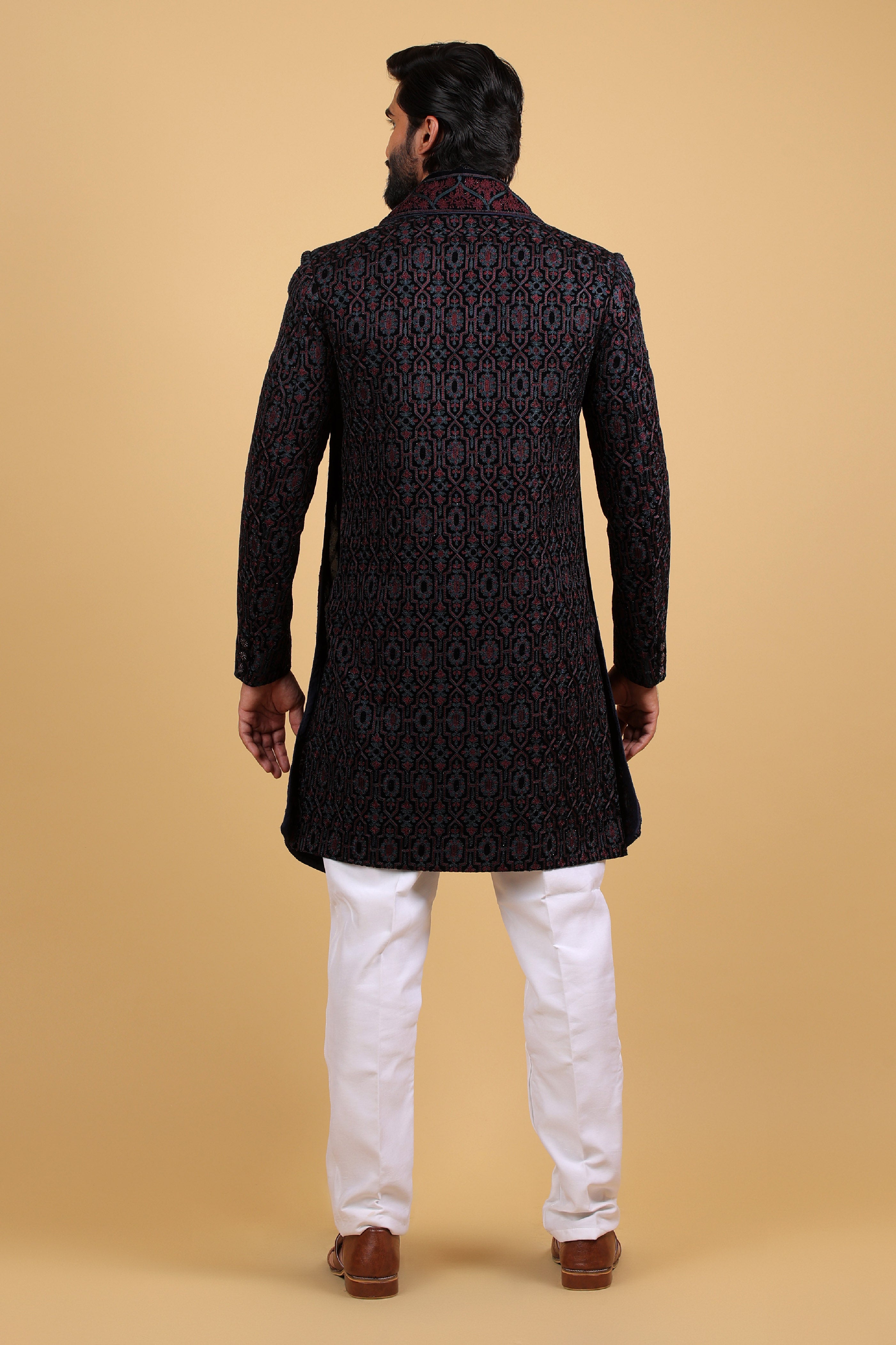 Navy Regal Embroidered Indo-Western Ensemble with Stole