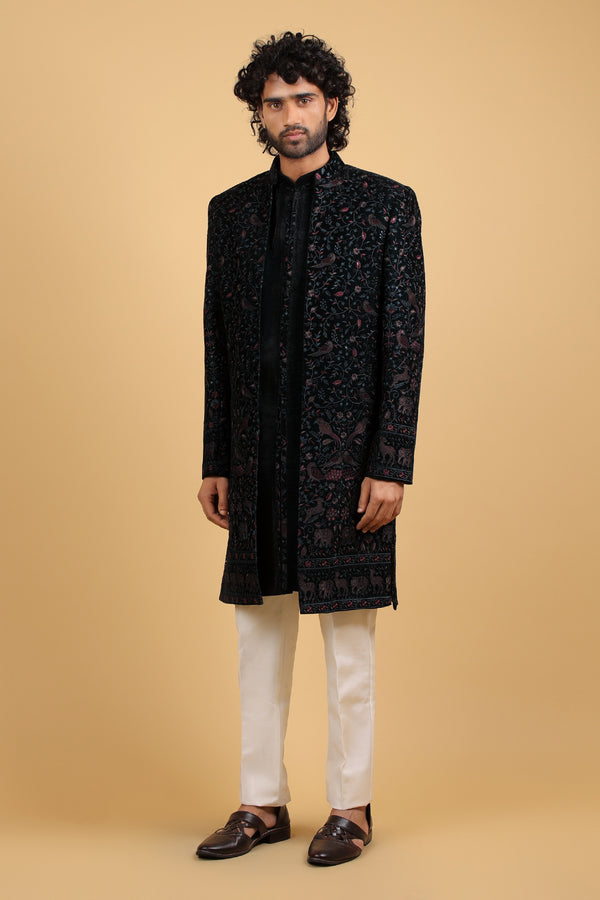 Majestic Teal Multi Embroidered Indo-Western Ensemble