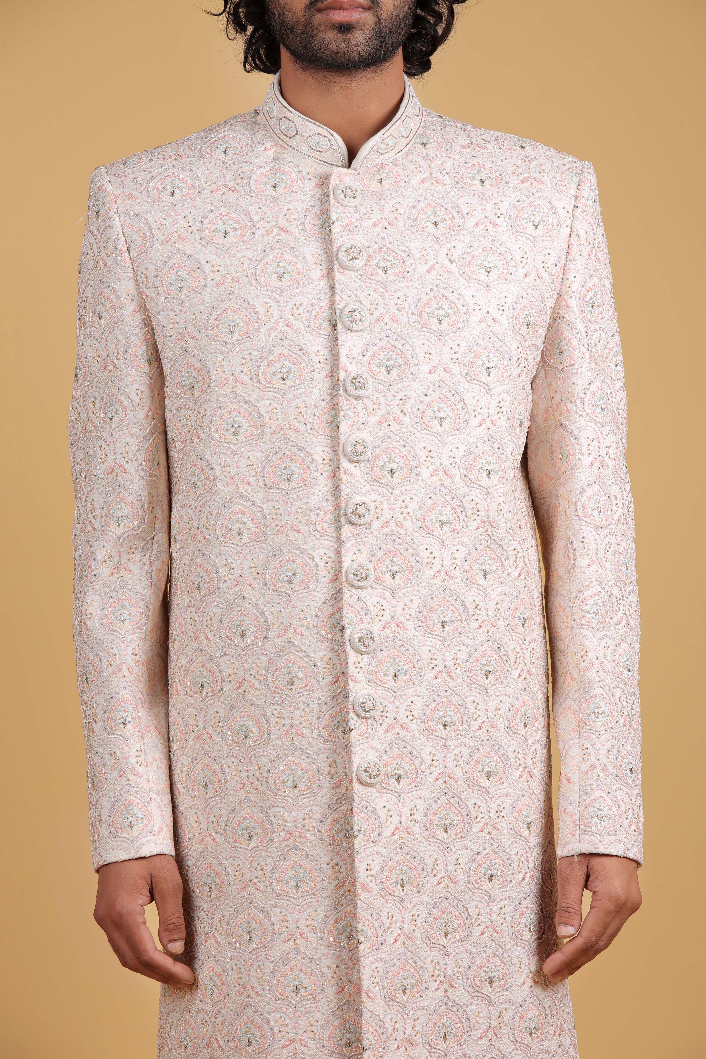 Ivory Majesty Multi-Thread Zari Sherwani Ensemble