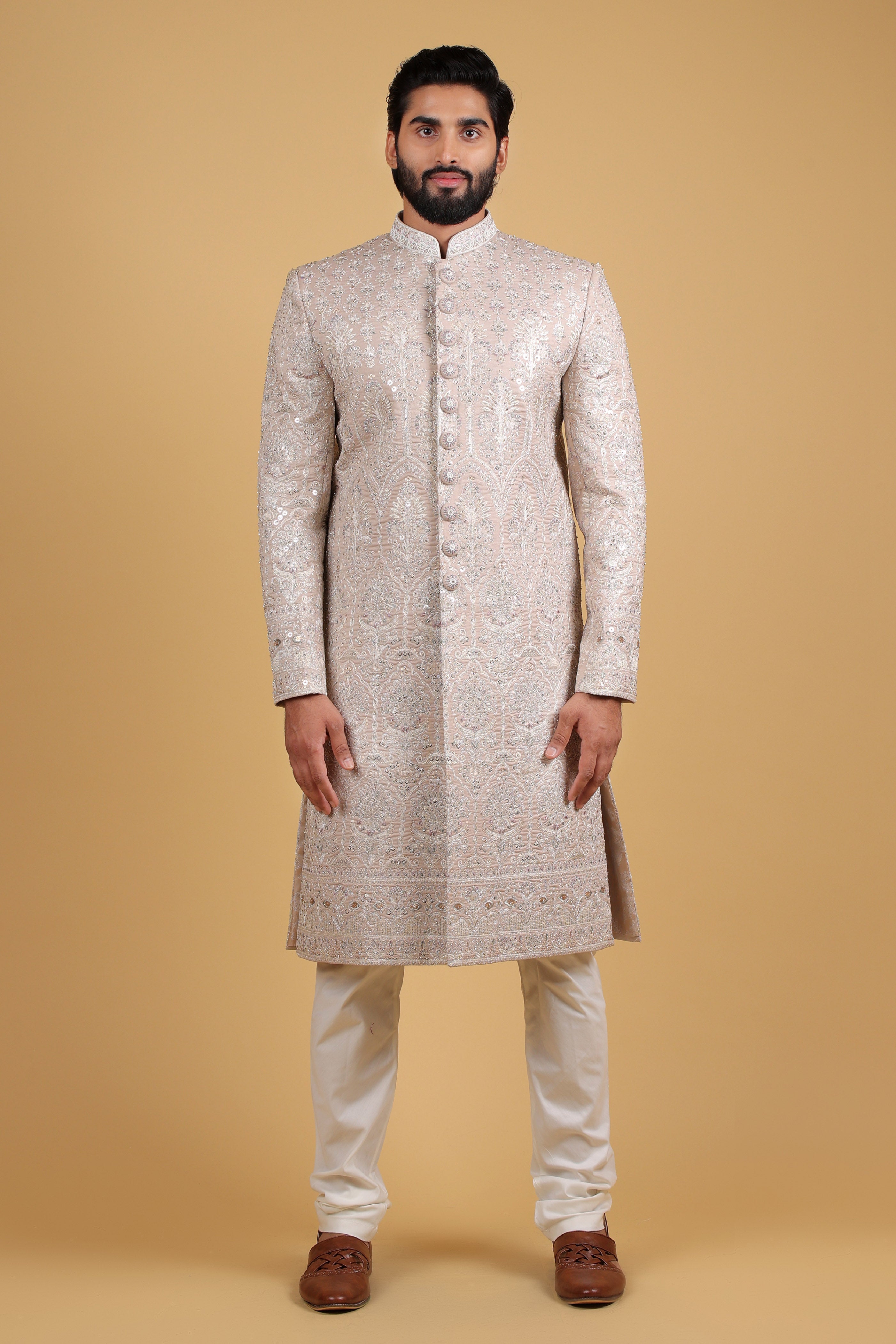 Majestic Ivory Handcrafted Zari Sherwani