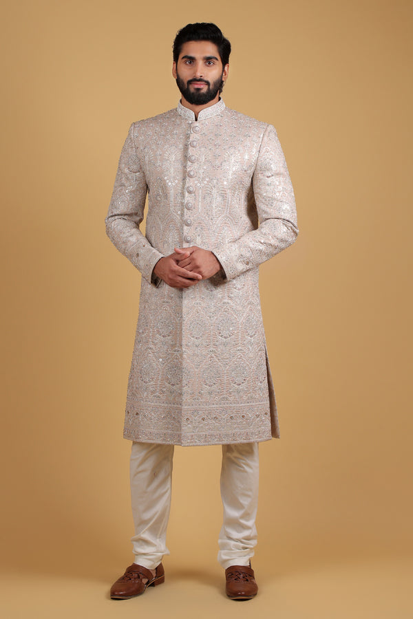Majestic Ivory Handcrafted Zari Sherwani