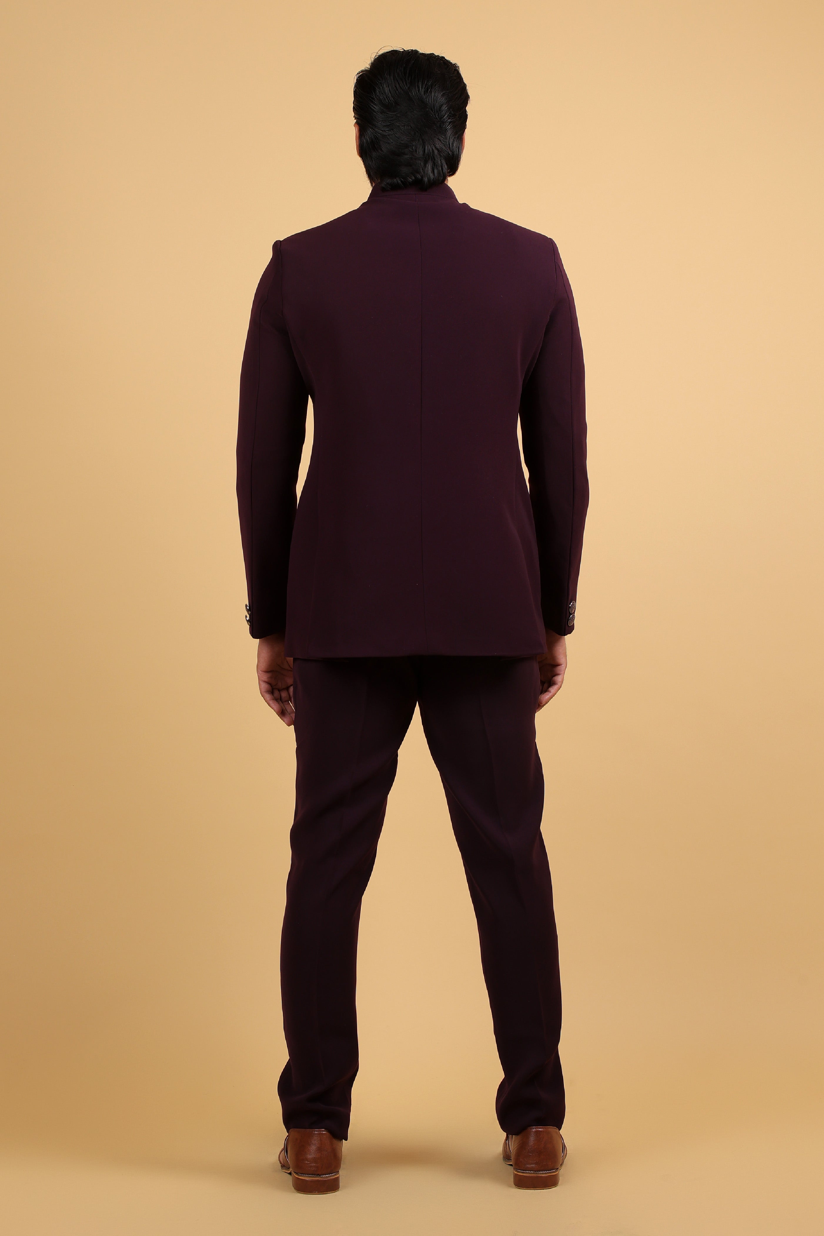 Imperial Wine Embroidered Horse Motif Bandhgala