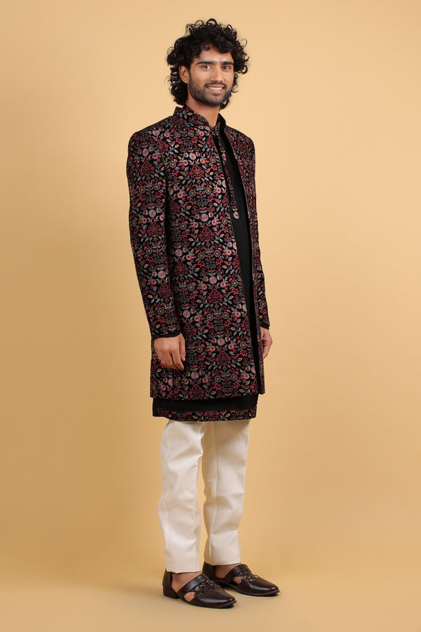 Midnight Royale Embroidered Front-Open Indo-Western