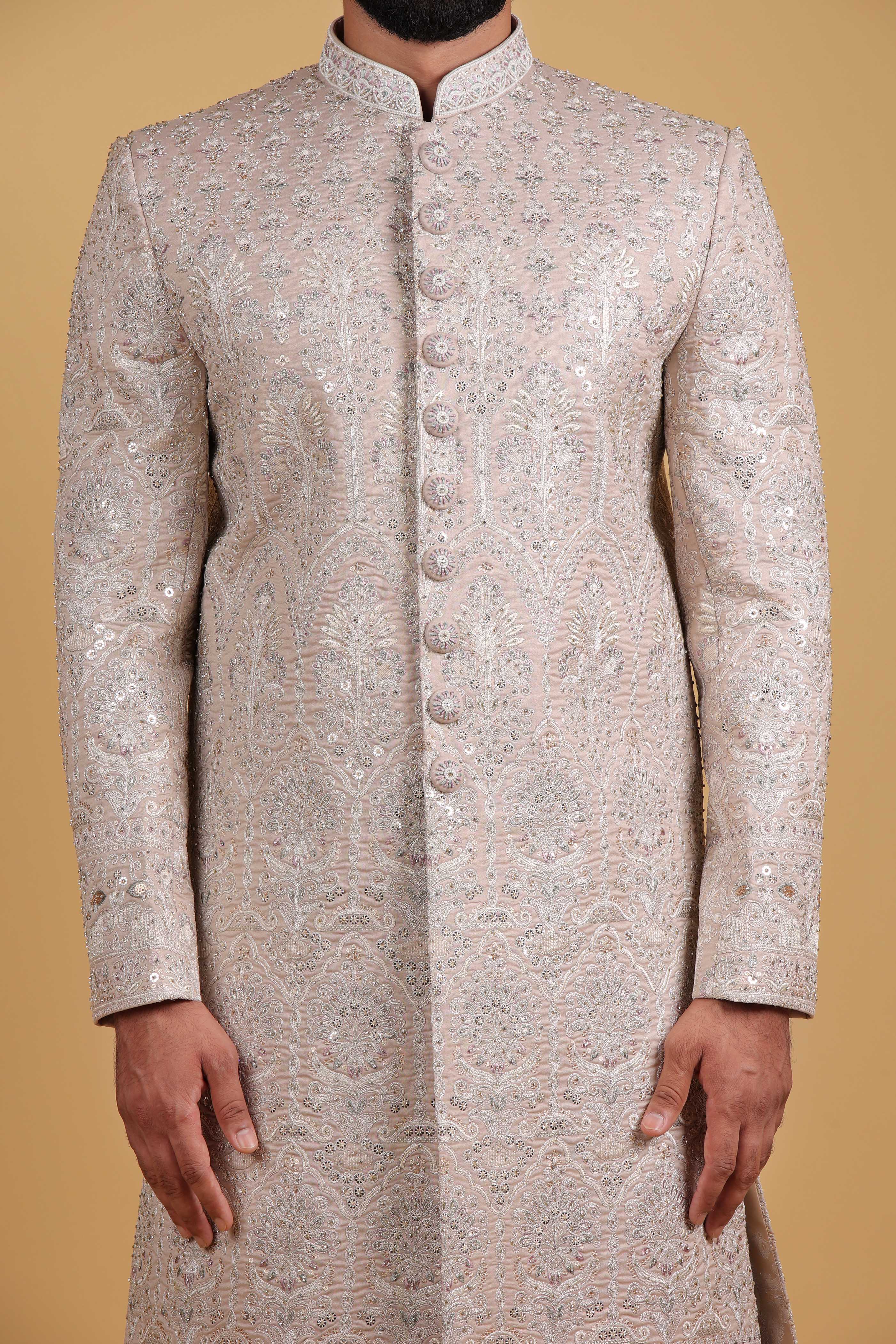 Majestic Ivory Handcrafted Zari Sherwani