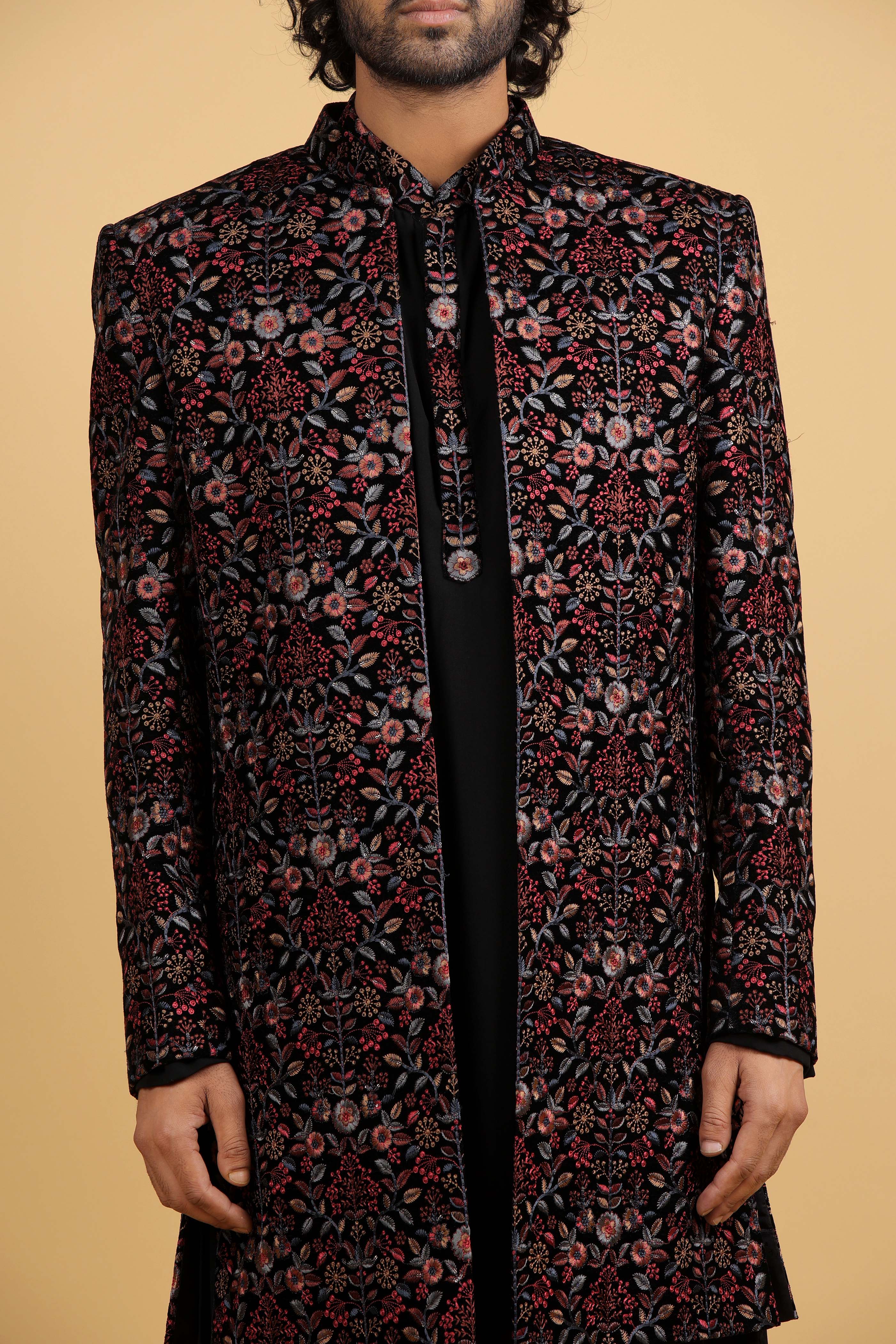Midnight Royale Embroidered Front-Open Indo-Western