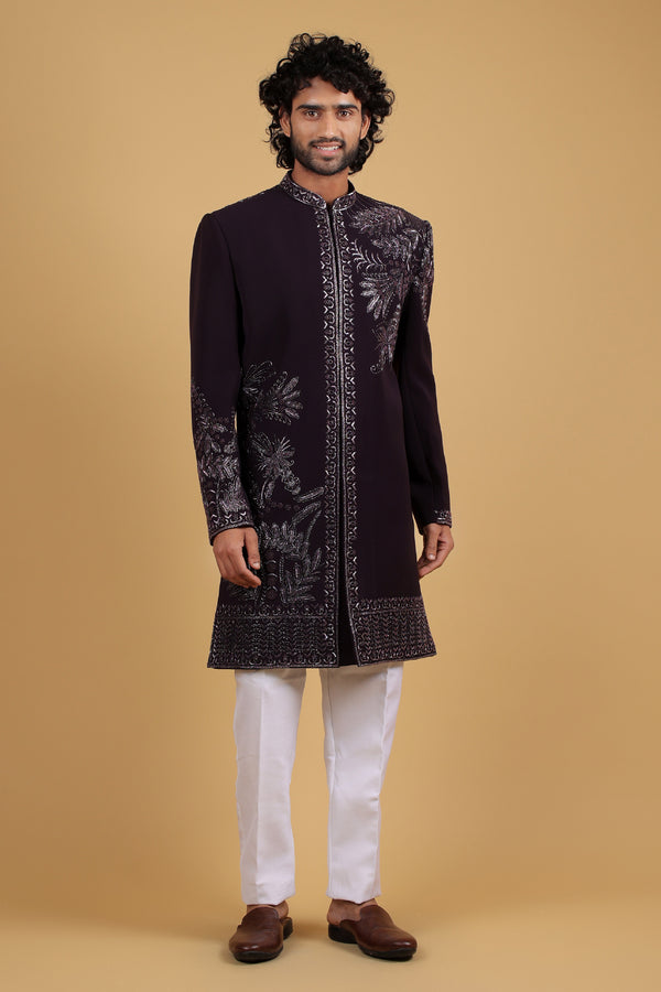 Regal Plum Cutdana Handcrafted Indo-Western Ensemble