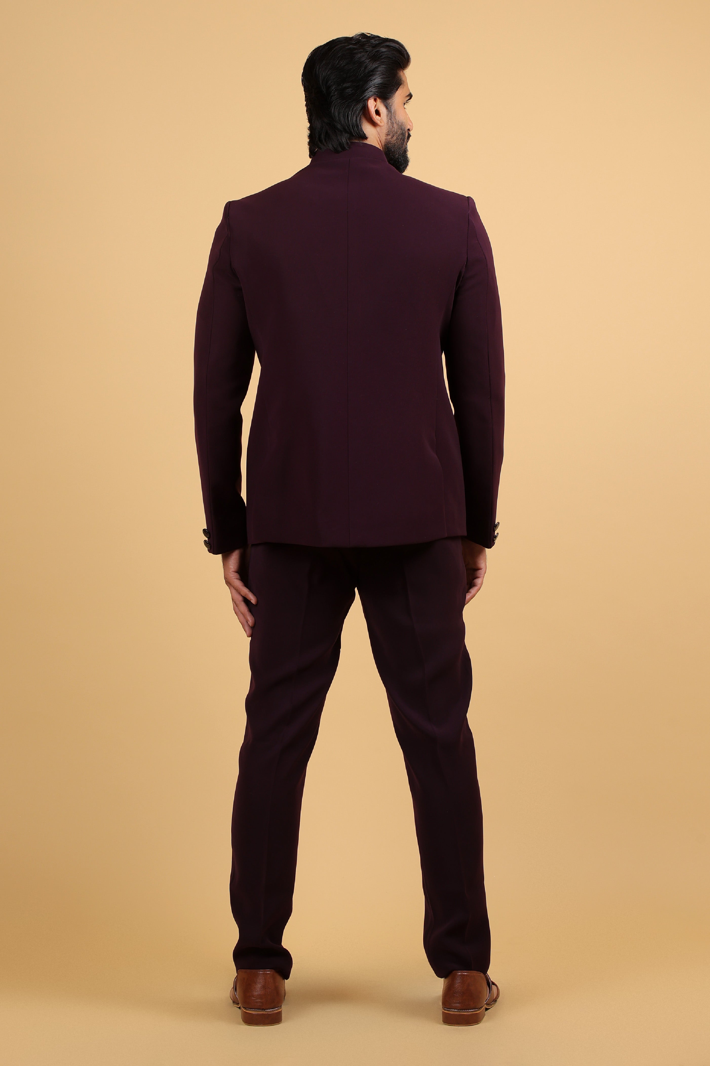 Imperial Wine Hand-Embroidered Bandhgala Ensemble