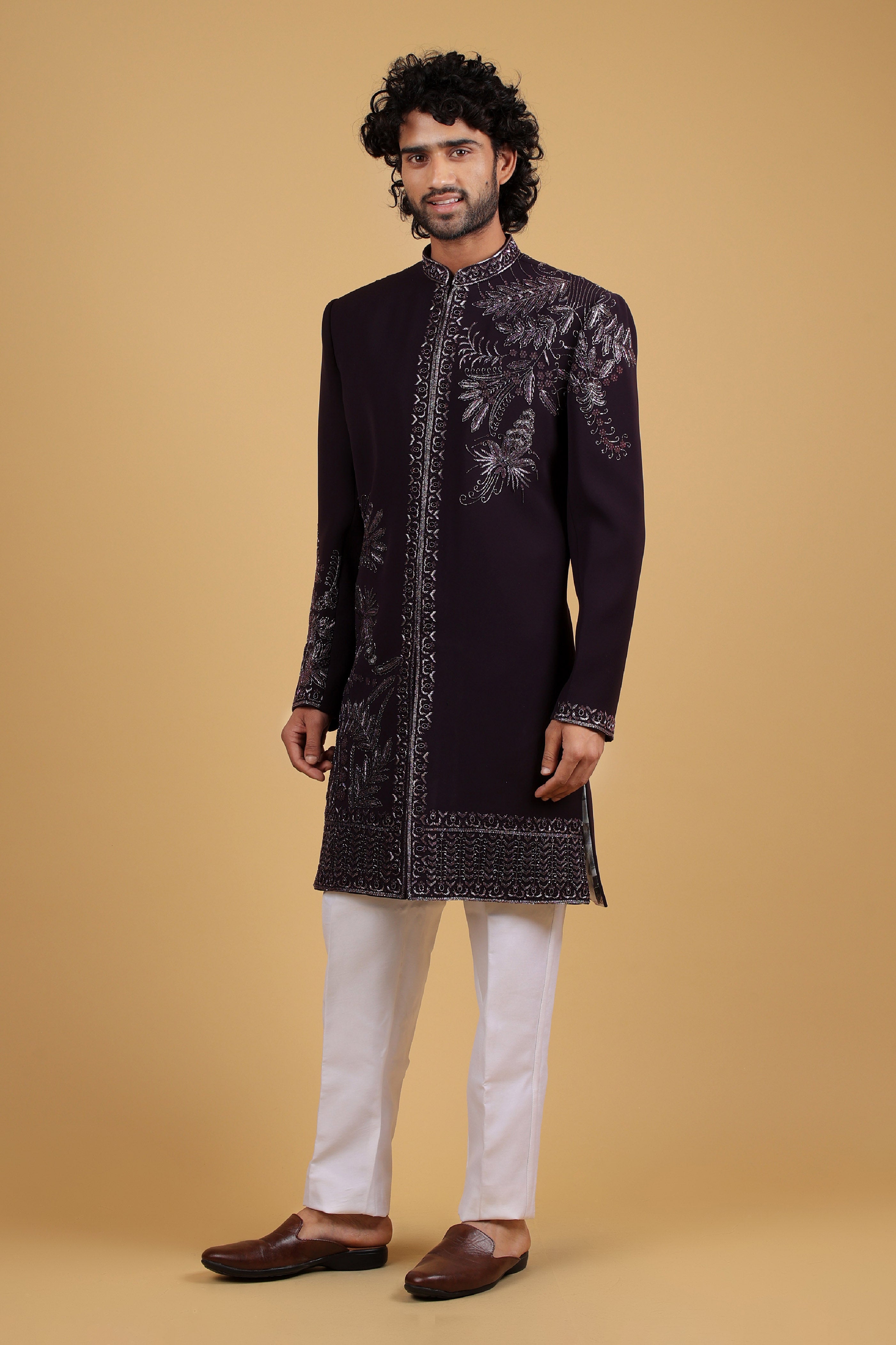 Regal Plum Cutdana Handcrafted Indo-Western Ensemble