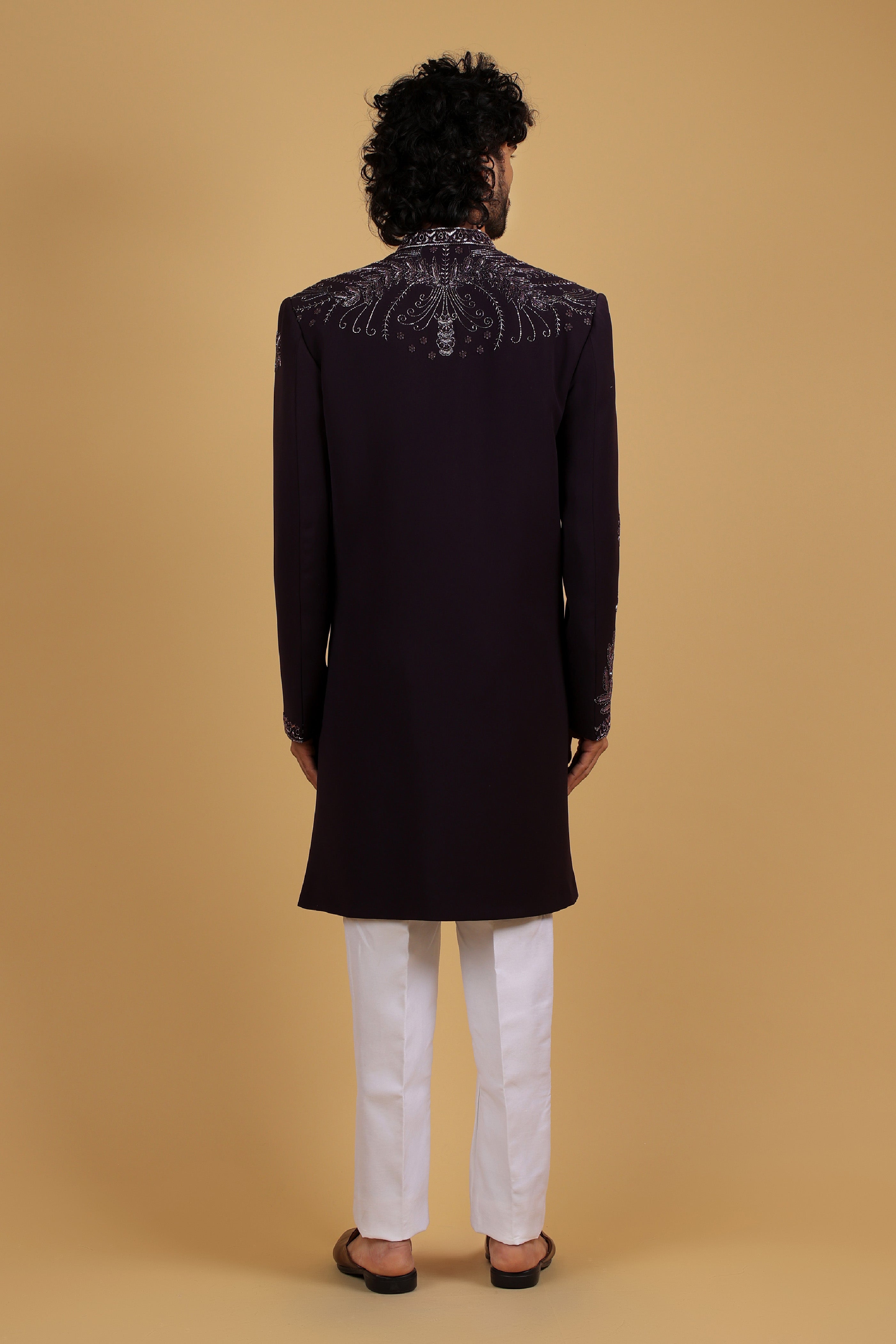 Regal Plum Cutdana Handcrafted Indo-Western Ensemble