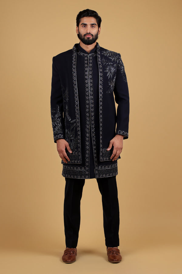 Imperial Azure Hand-Embroidered Indo-Western