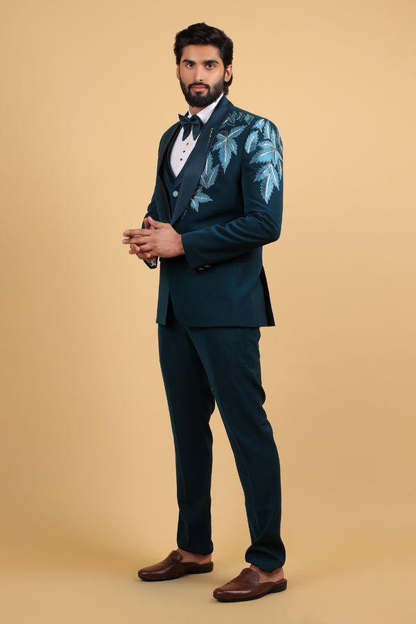 Teal Elegance Resham Embroidered Tuxedo Set