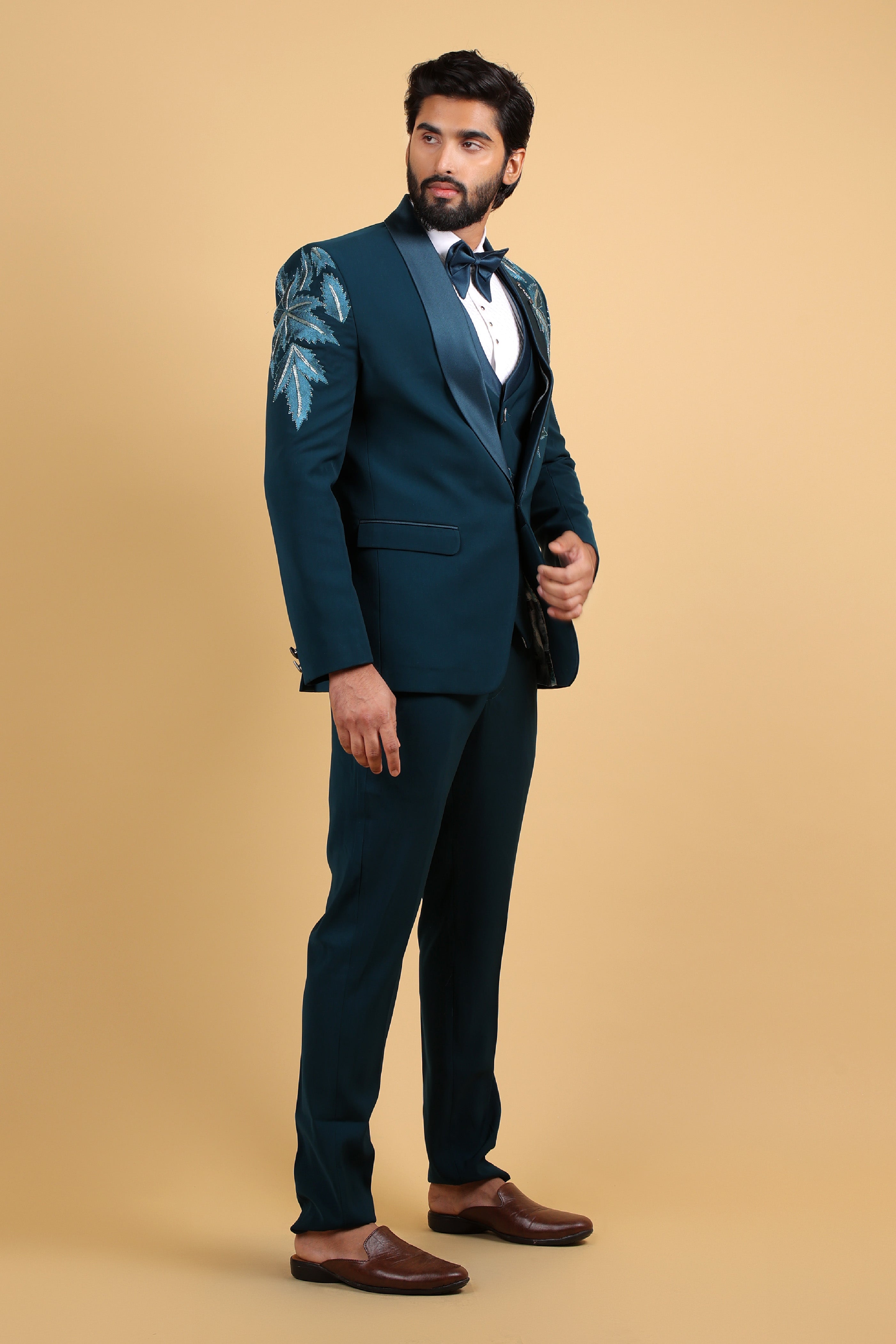 Teal Elegance Resham Embroidered Tuxedo Set