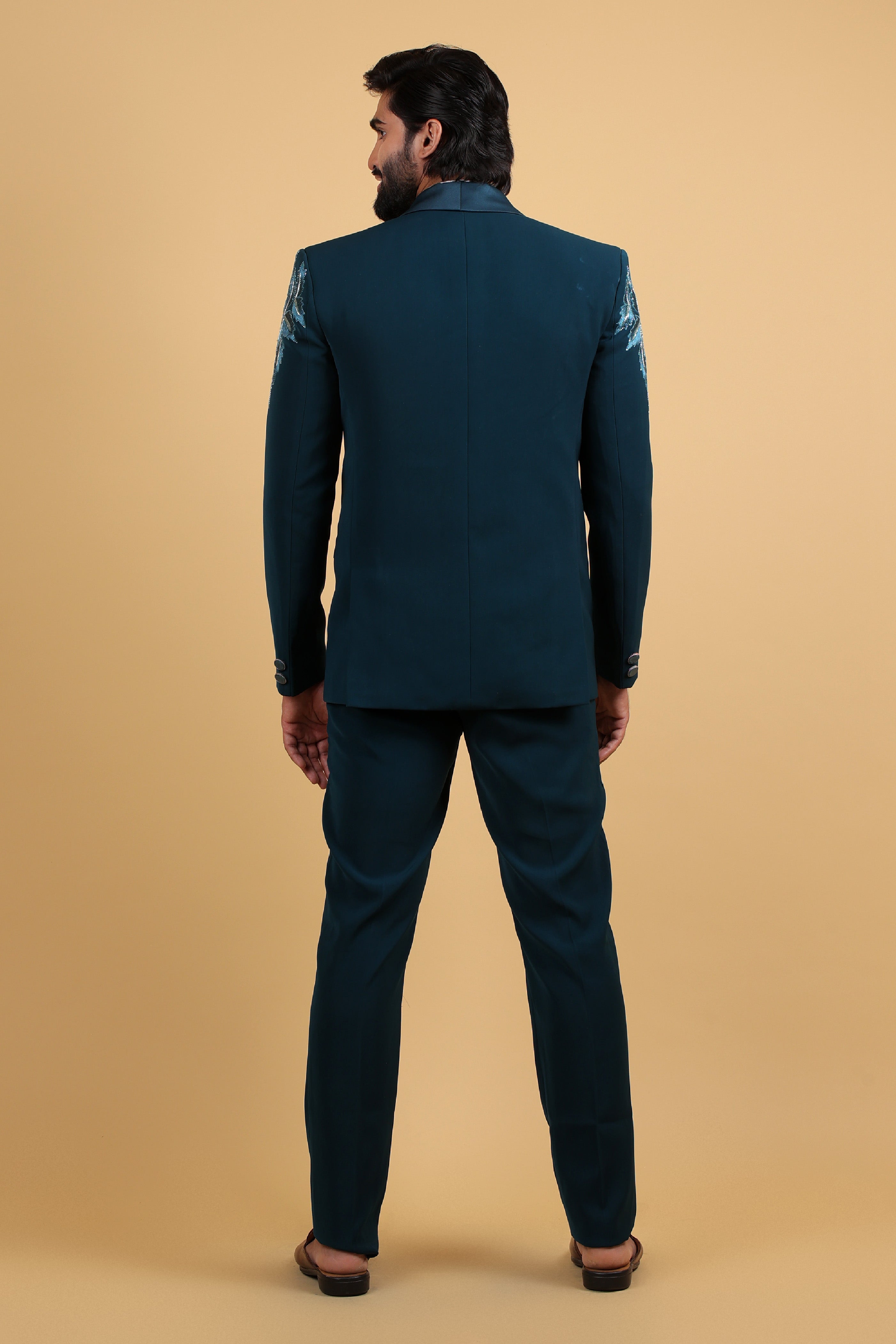 Teal Elegance Resham Embroidered Tuxedo Set