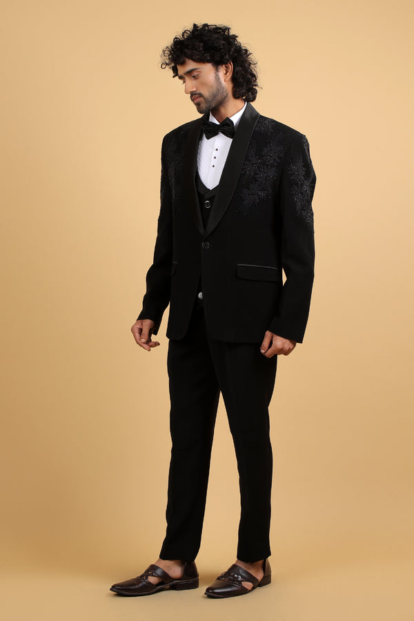 Black Bloom Embroidered Tuxedo Ensemble