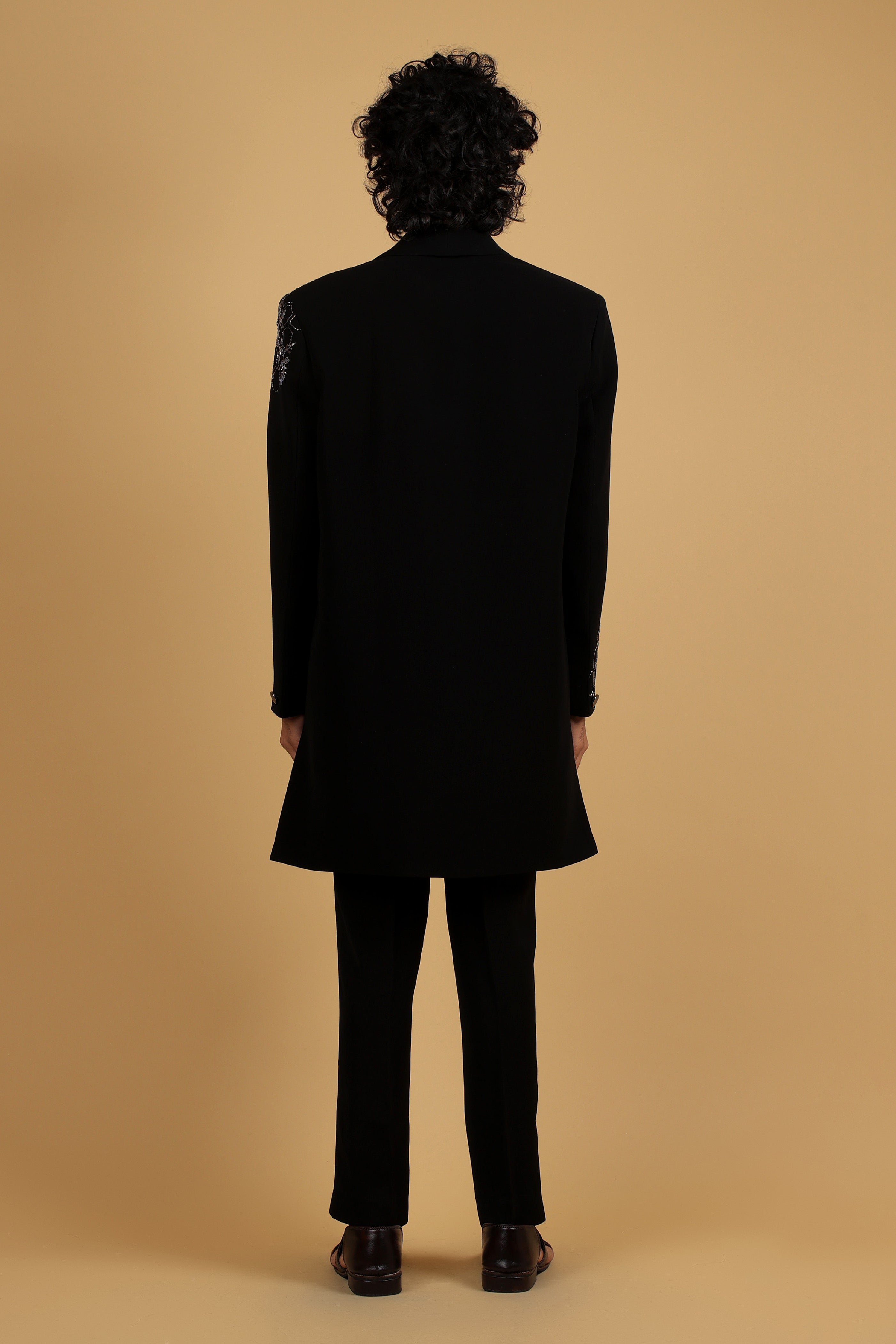Obsidian Honeycomb Handcrafted Indo-Western Ensemble with shawl collar