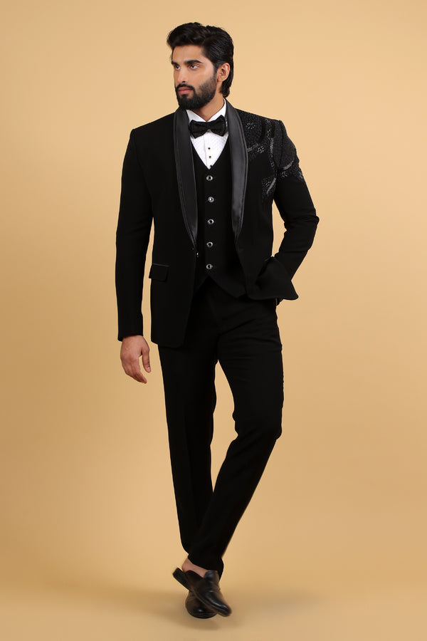 Timeless Black Classic Embroidered Tuxedo Set