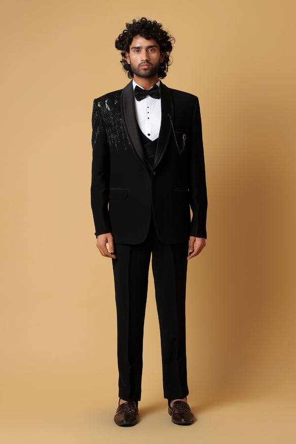 Noir Elegance Classic Embroidered Tuxedo Set