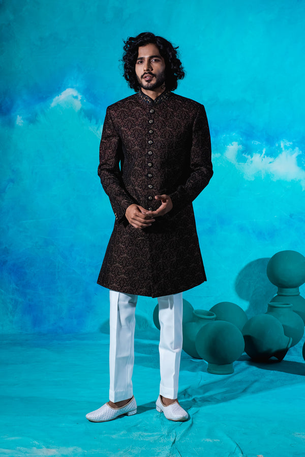 Rajwada Velvet Indo Straight With Multi Color Thread Work
