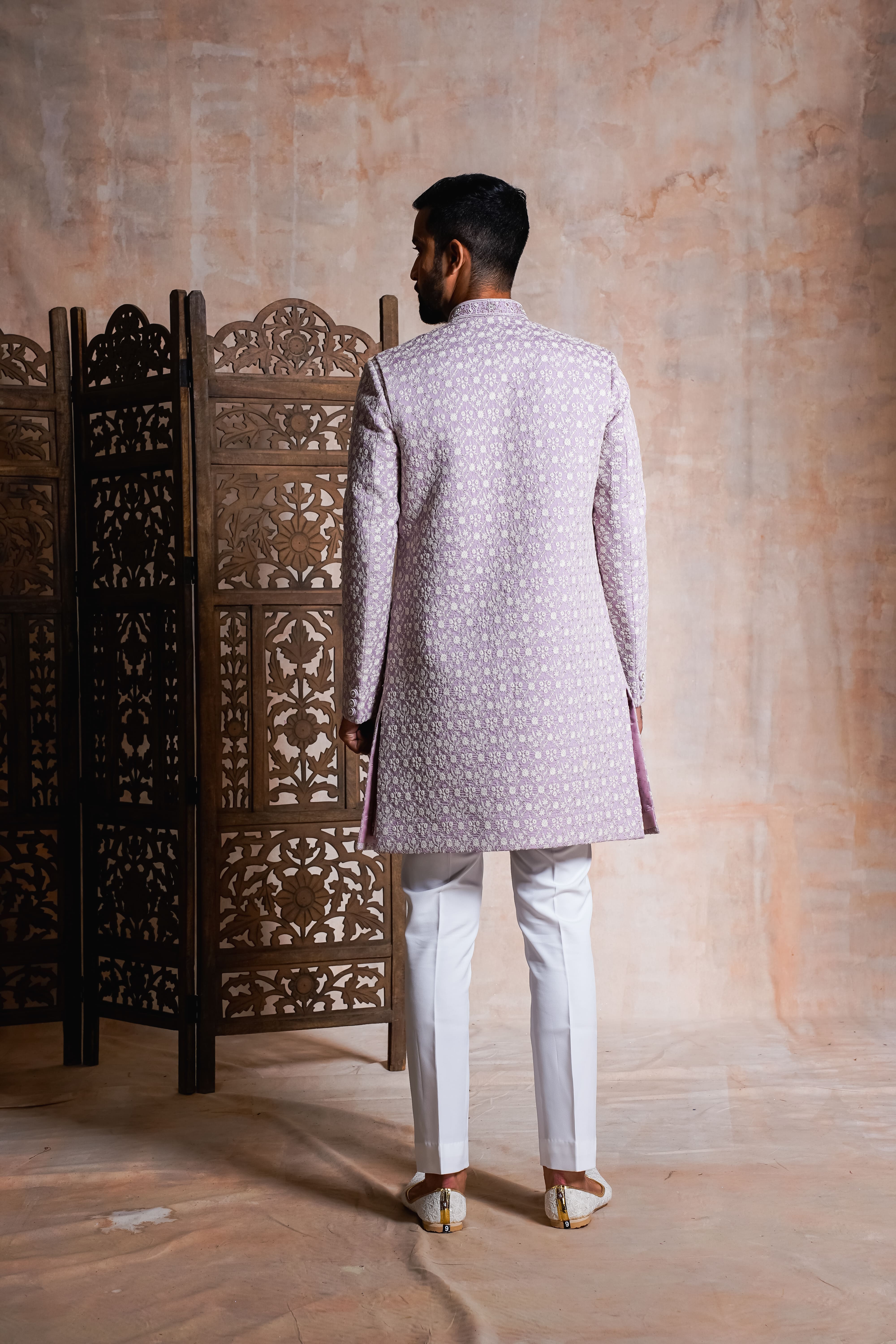 Rajwada Purple Indo Front Open With Floral Thread Design
