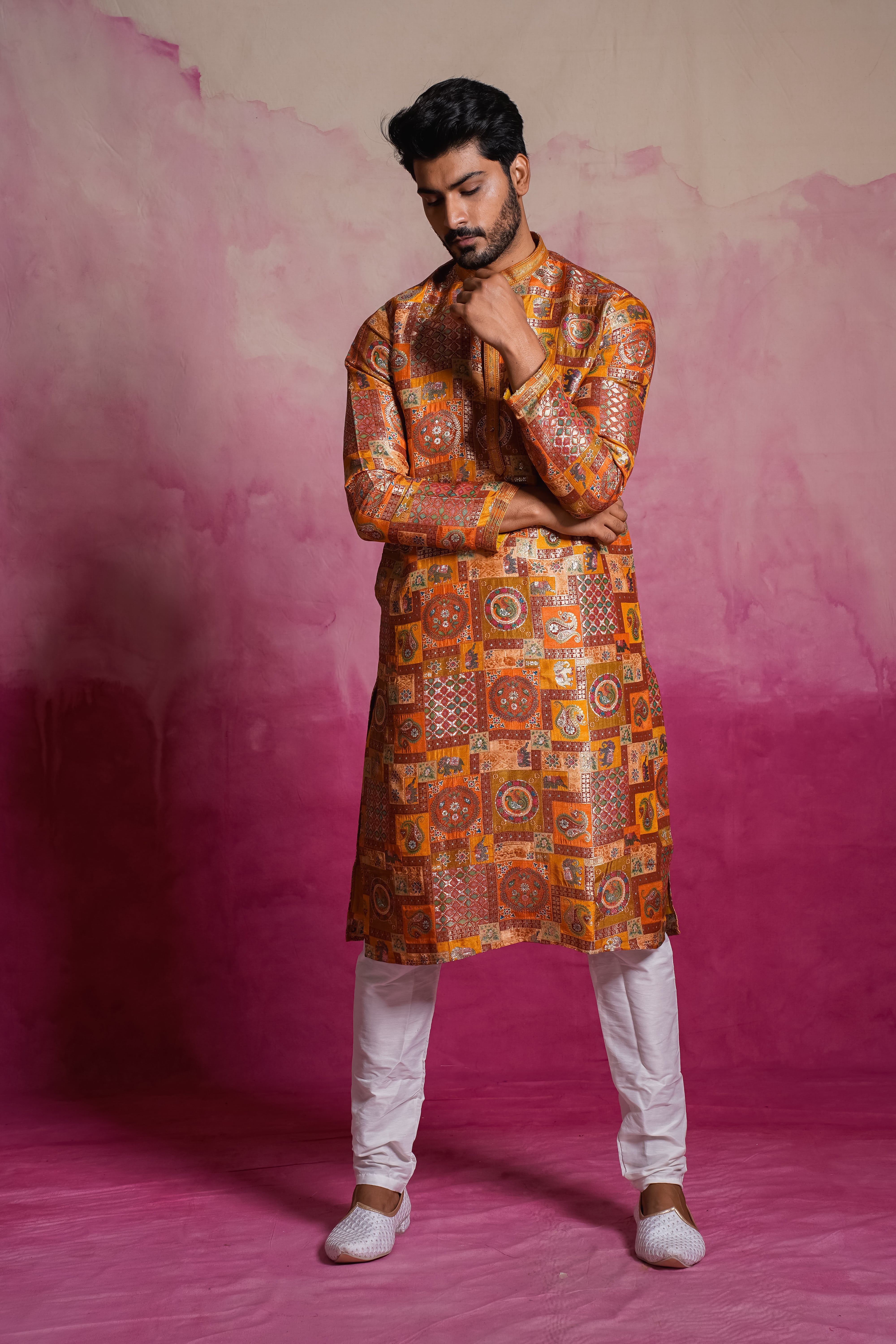 Rajwada Multi Colour Silk Kurta Set With Pure Zari Work