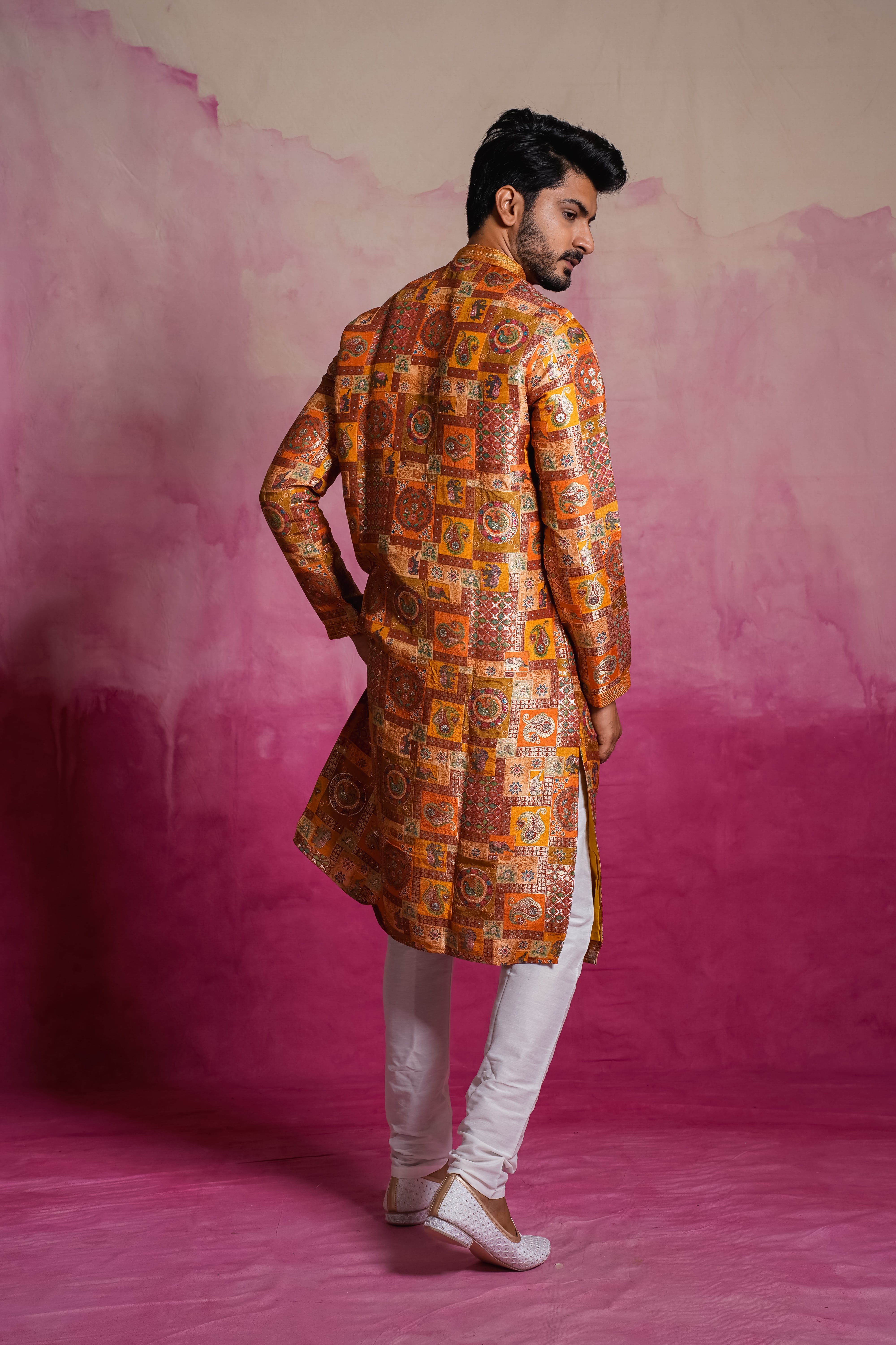 Rajwada Multi Colour Silk Kurta Set With Pure Zari Work