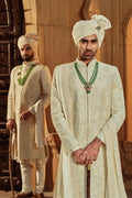 Off-White All-Over Resham & Aari-Zardozi Anarkali Sherwani