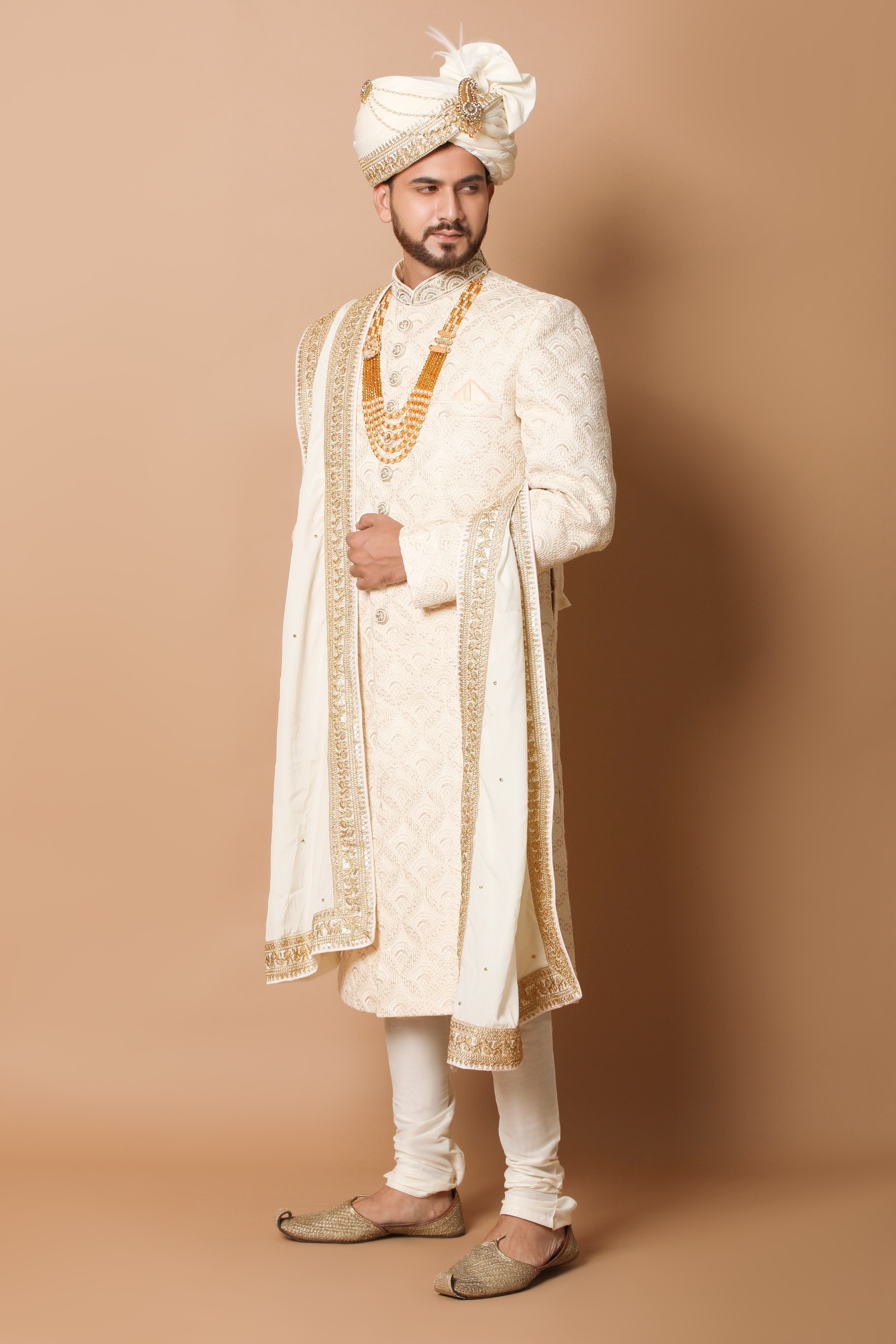 Rajwada Cream Silk Sherwani The Perfect Wedding Wear